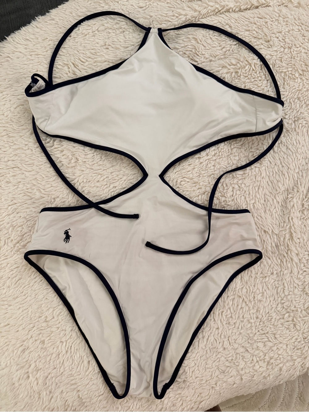 Polo by Ralph Lauren White and Black Trim One Piece Swimsuit M/L